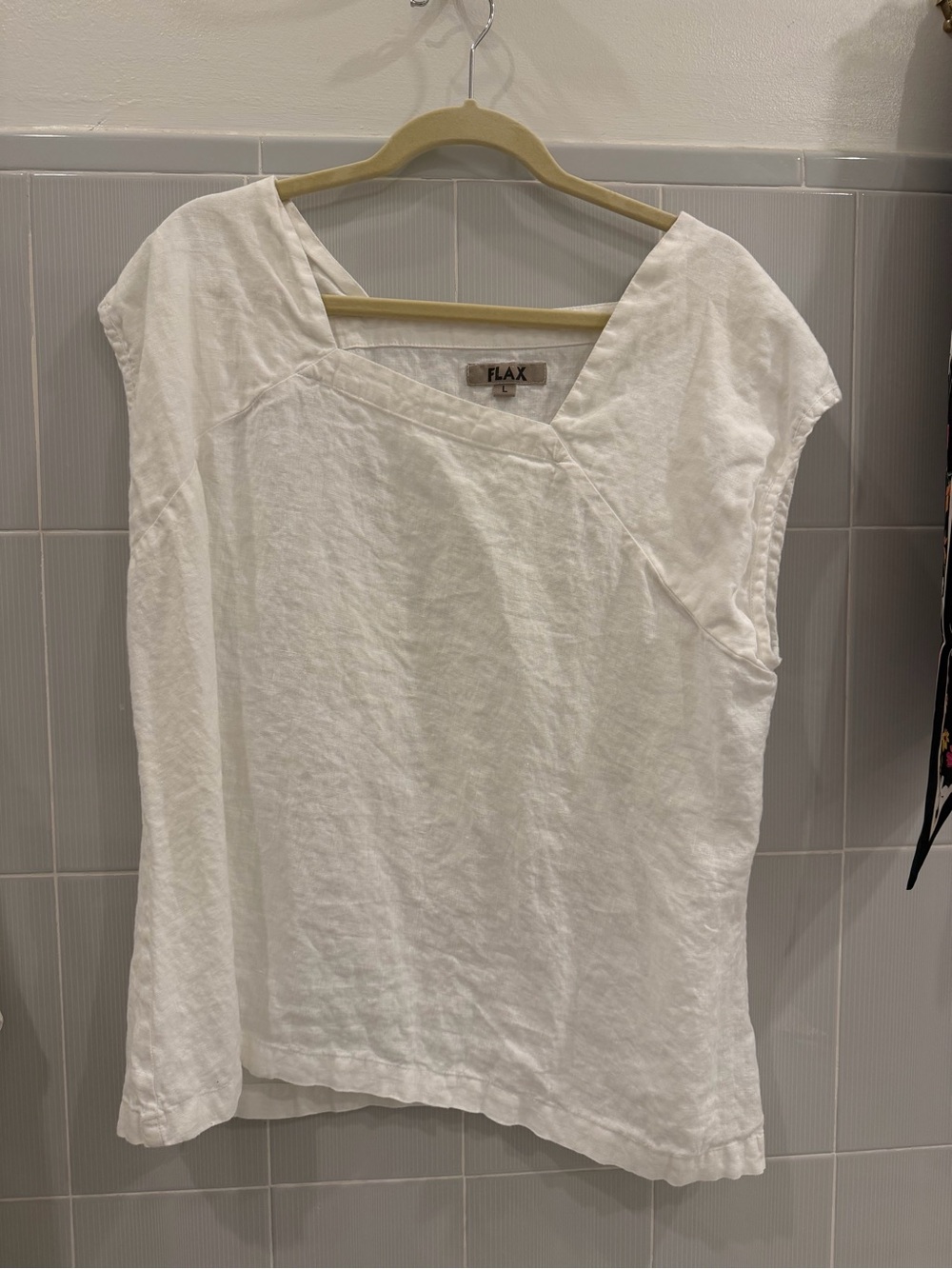 Flax White Linen Square-Neck Cap Sleeve Top
